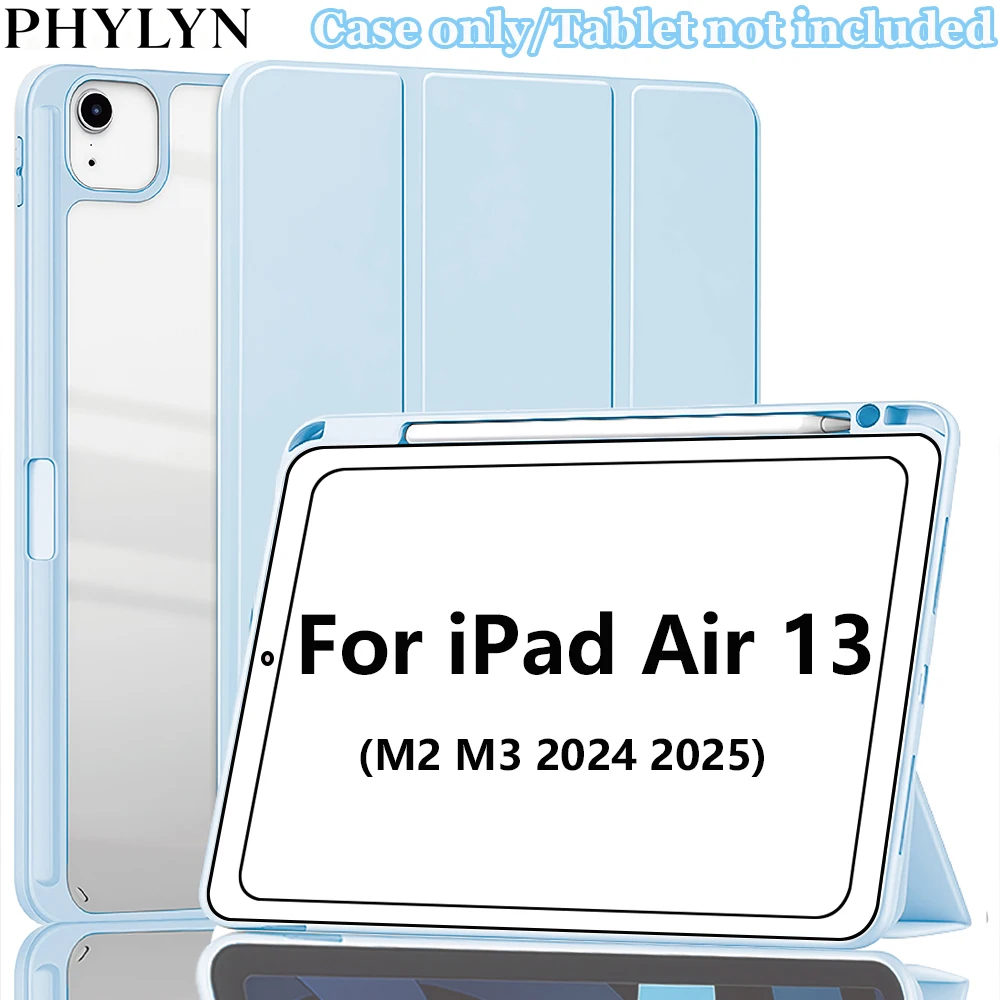 

Clear Acrylic case for ipad Air 13 M2 M3 2024 2025, Pro 12.9 (3rd/4th/5th/6th) Case with Pen Slot, Auto Sleep/Wake Function
