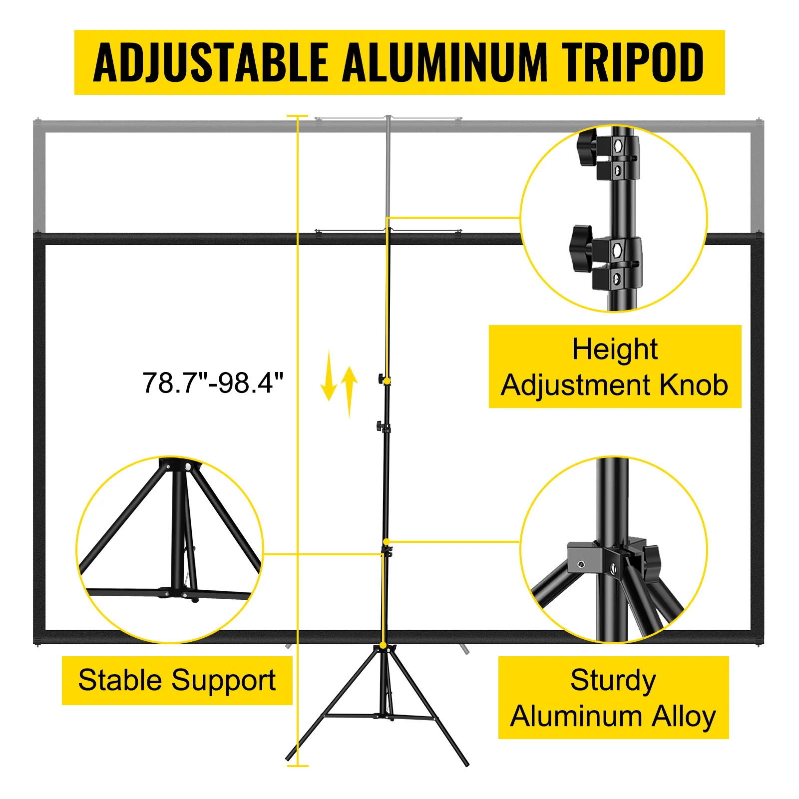 100 Inch Tripod Projector Screen with Stand 16:9 4K HD Portable Projection Home Cinema for Indoor & Outdoor Projection view 6