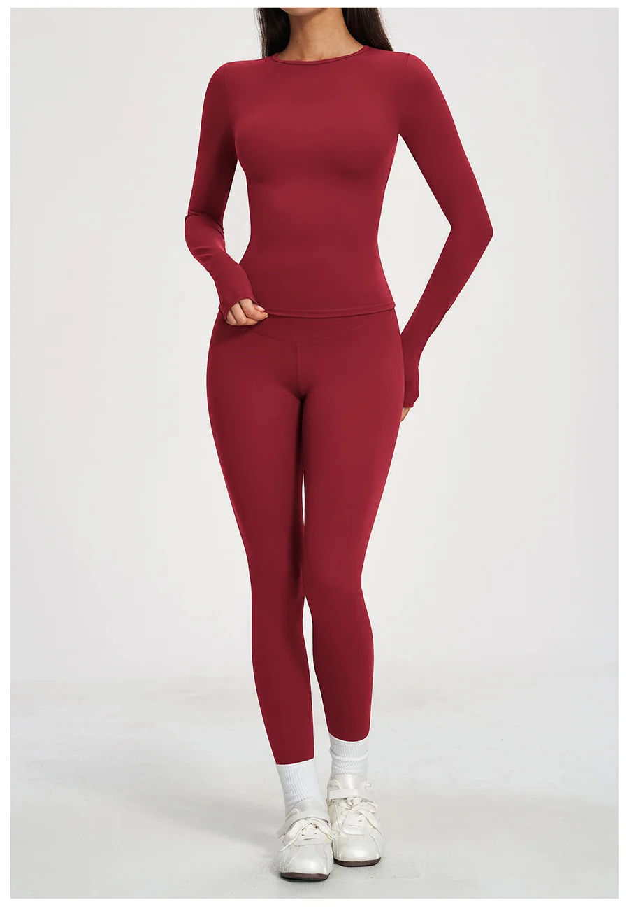 Yoga-Set 2-teilig Sportbekleidung Fitnesskleidung Yoga-Anzüge Damen Fitness-Set Trainingsanzüge Sport Langarm Crop Top Gym High Waist Leggings – Detail 22