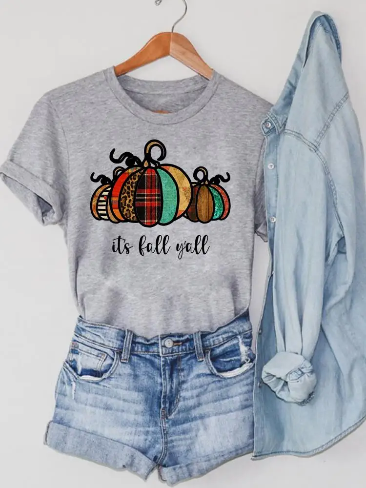 Halloween Women Thanksgiving T Shirt Fall Autumn O-neck Pumpkin Spice 90s Cute Clothing Print Top Style Graphic Tee T-shirt