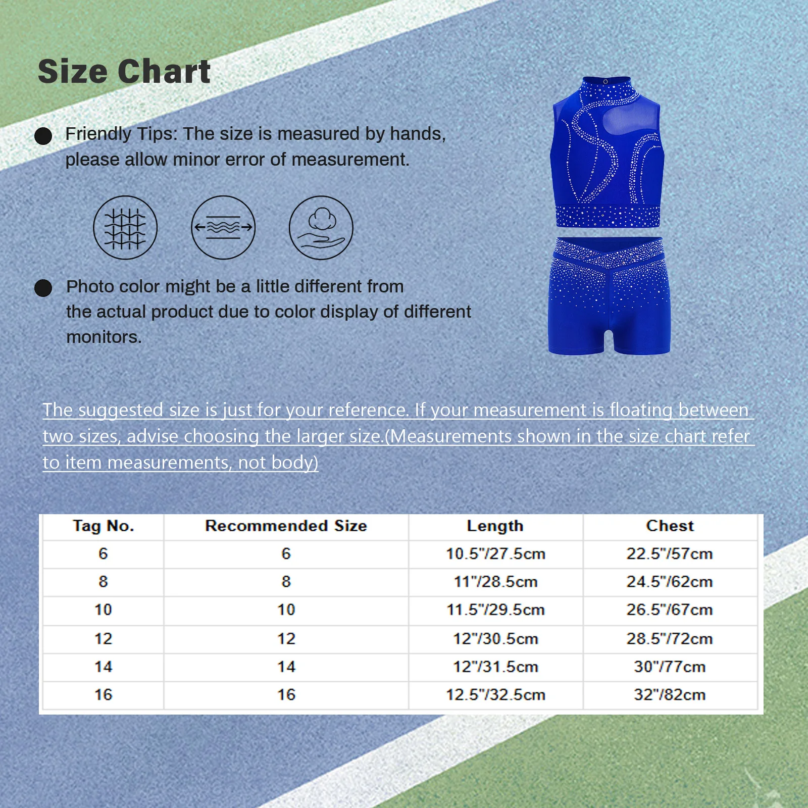 

Kids Girls Rhythmic Gymnastics Dance Costume Figure Skating Modern Ballet Outfit Sleeveless Crop Top with Rhinestones Shorts Set