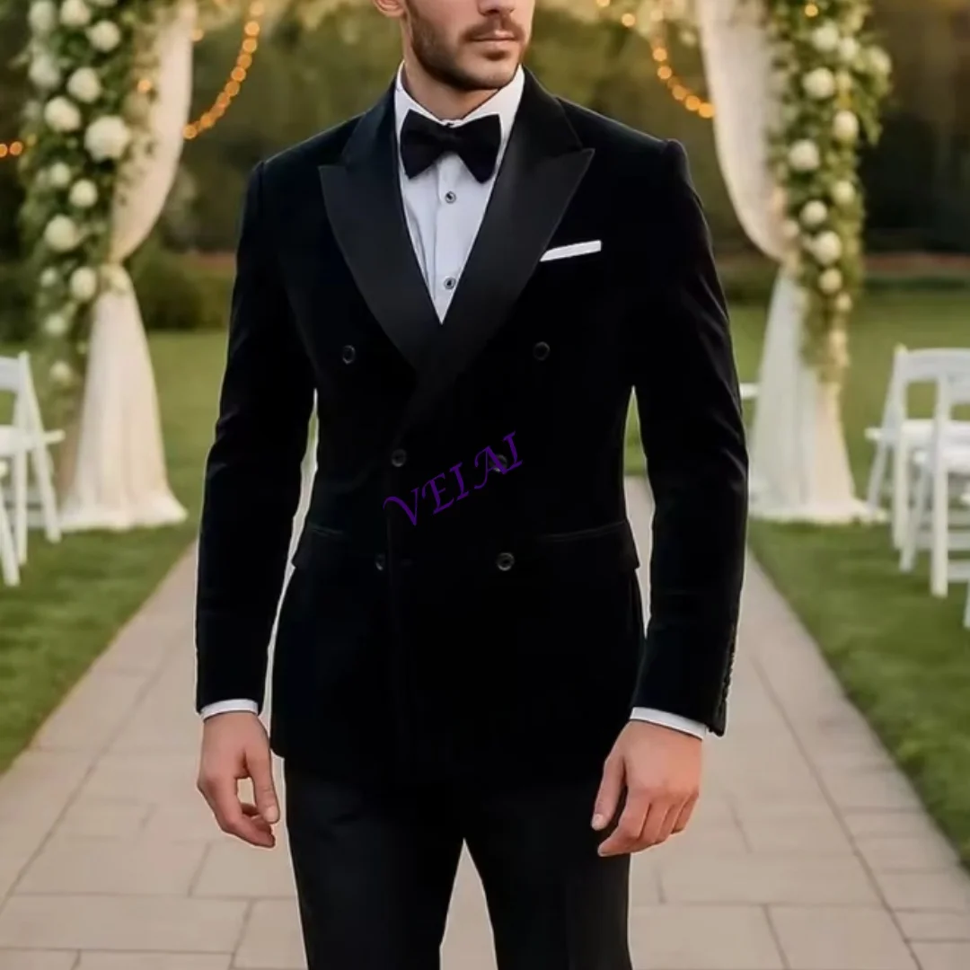

CustomizedNew Black Velvet Men Formal Tuxedos Groom Groomsman Wedding Party Prom Male Business Suit 2 Piece Set Blazer Pants