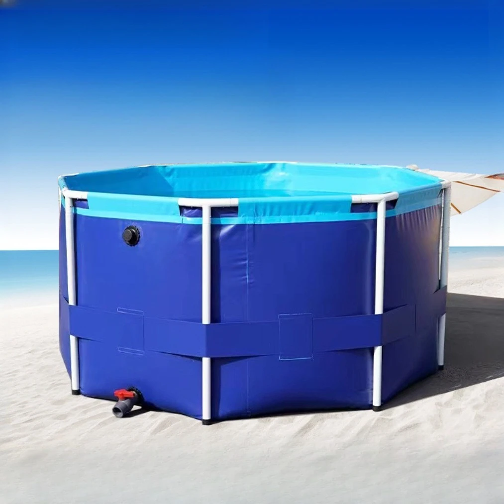 2025 맞춤형 원형 두꺼운 지지대 캔버스 PVC 어항 (잉어 사육용), 야외 접이식 이동식 수영장