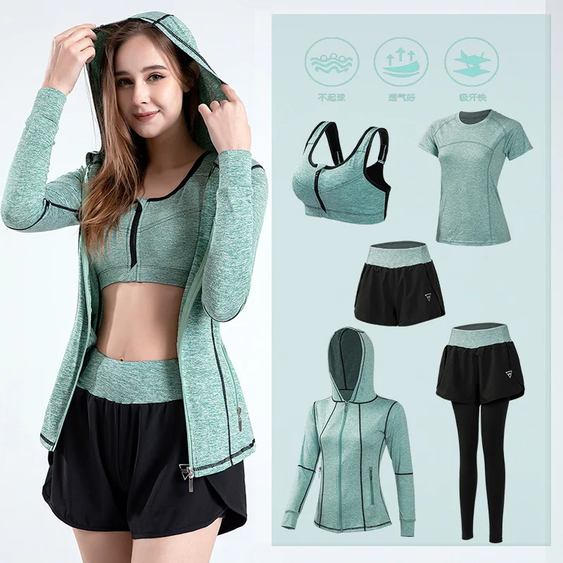 

Spring and Autumn New Yoga Loose Fitness Long Sleeved Short Vest Shorts Pants Fast Drying Sports Suit