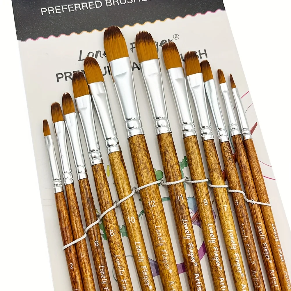 مجموعة فرش طلاء فلبرت للفنان الاحترافي مكونة من 12 قطعة - شعر نايلون عالي الجودة مضاد للتساقط، للأكريليك والألوان المائية والرسم الزيتي #3