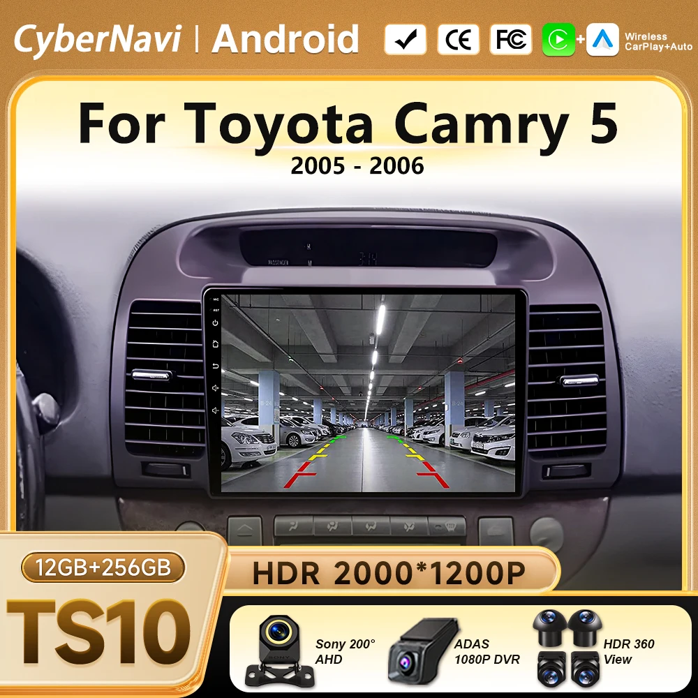 Radio para Auto Toyota Camry 5 2002 2003 2004 2005 2006 Android 16 Carplay Reproductor Multimedia de Video GPS Navegación 2 Din DVD Estéreo