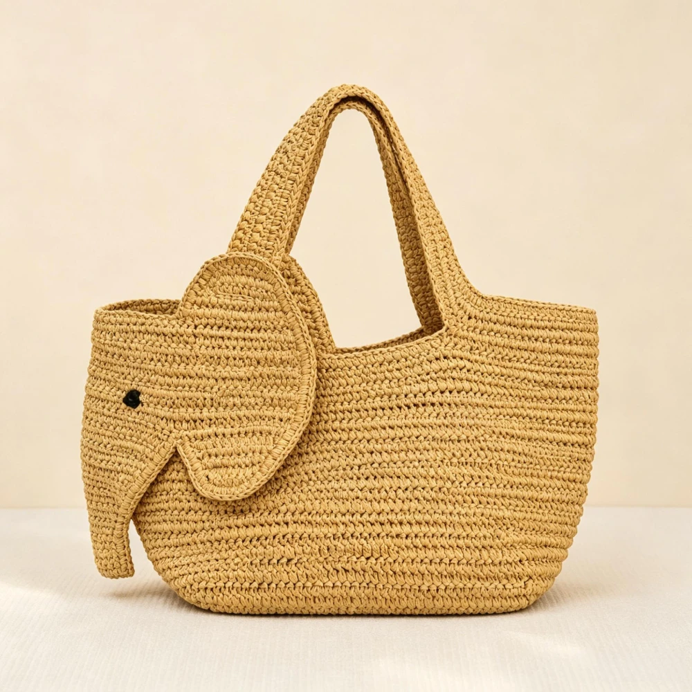 Women'S Raffia Bags - Borsa a Mano in Rafia Intrecciata