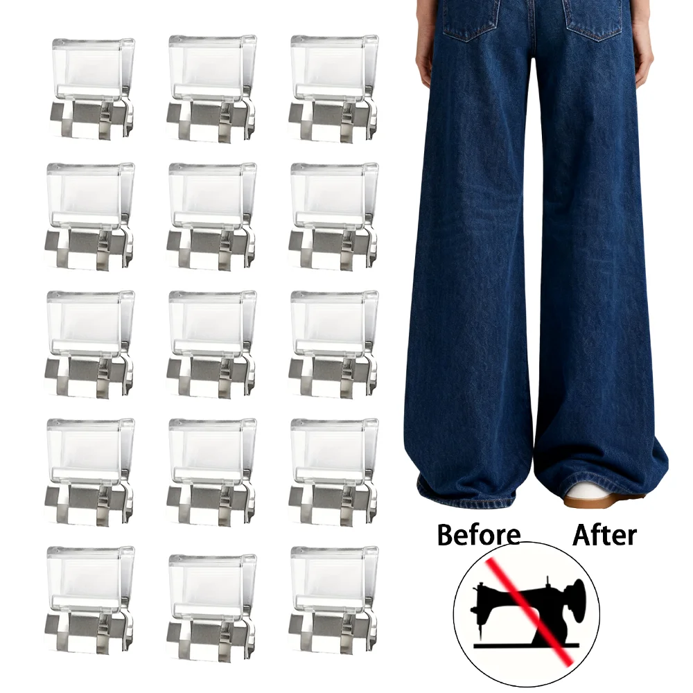 1-20pcs Detachable Invisible Leg Edge Clips No Sew Concealment Buckle Instant Shortening for Jeans, Trousers, Dress Pants