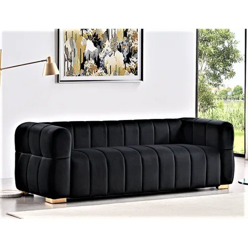 #Velvet Convertible Sofa Set With Tufted Design Modern 3 Seater For Living Rooms  Wide Easy Assembly