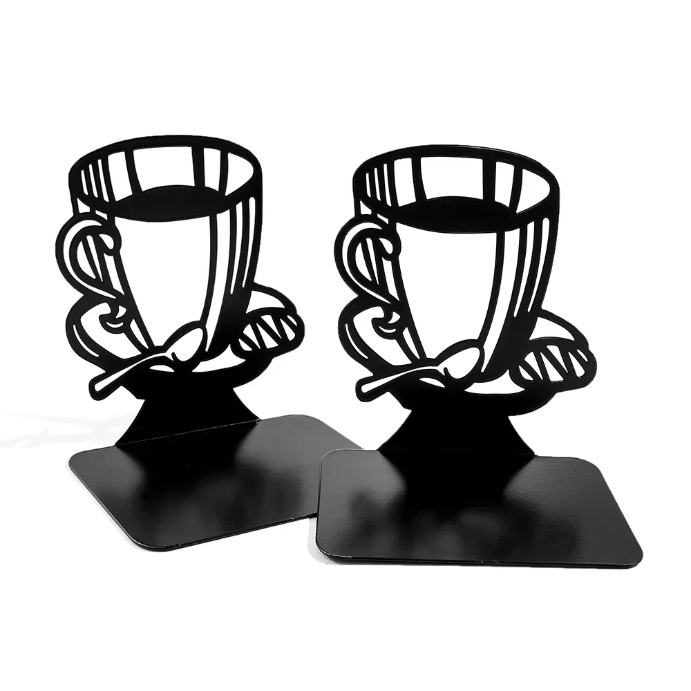 2Pcs/1Set Coffee Cup Hollow Metal Bookends Decoration Desktop Office Retractable Book Holder Student Retro Minimalist Book Rests