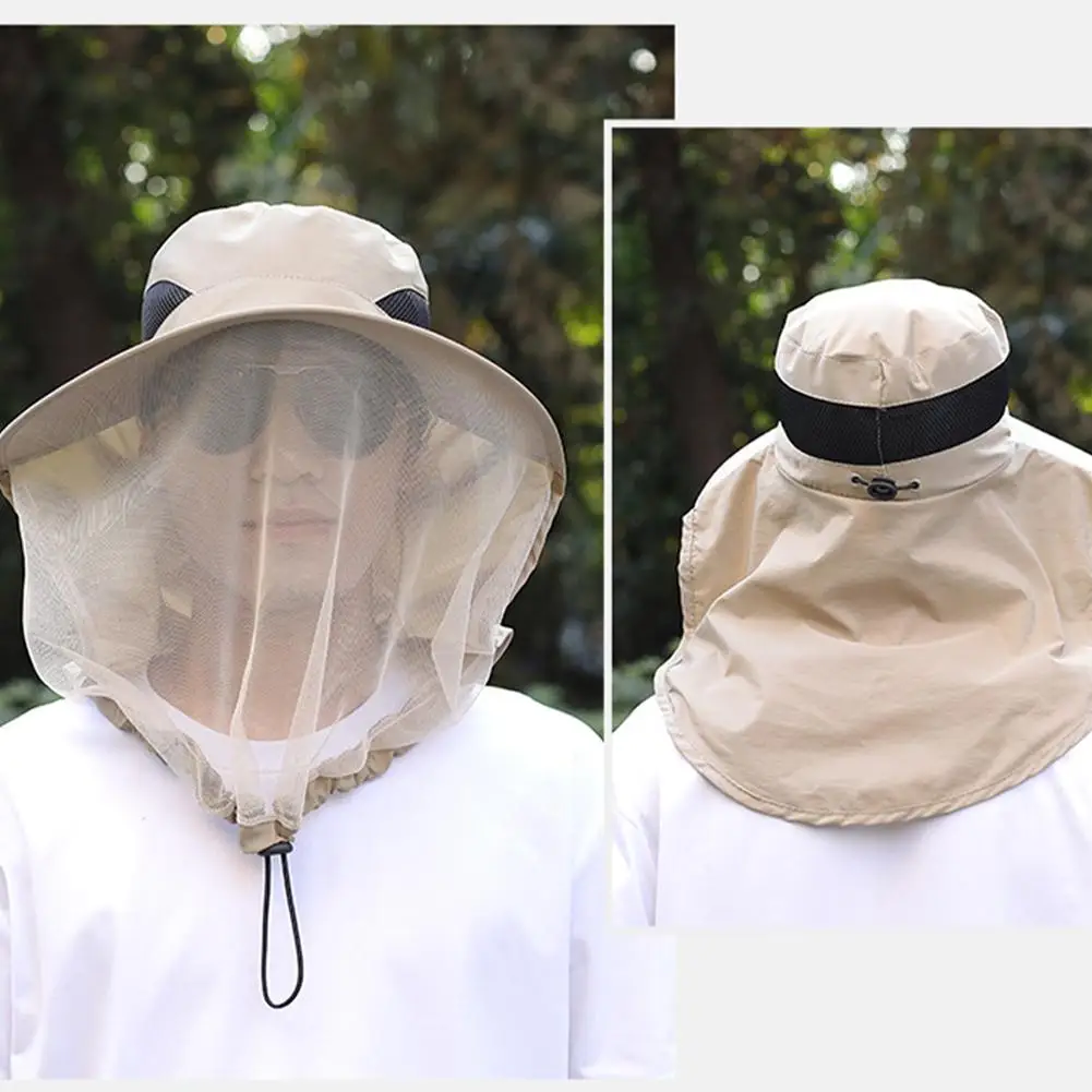 UV Protection Hat with Face Mask Breathable Insect Protection Wide Brim Fishing Hat Outdoor Sport Nature Hiking Camping Mesh Hat