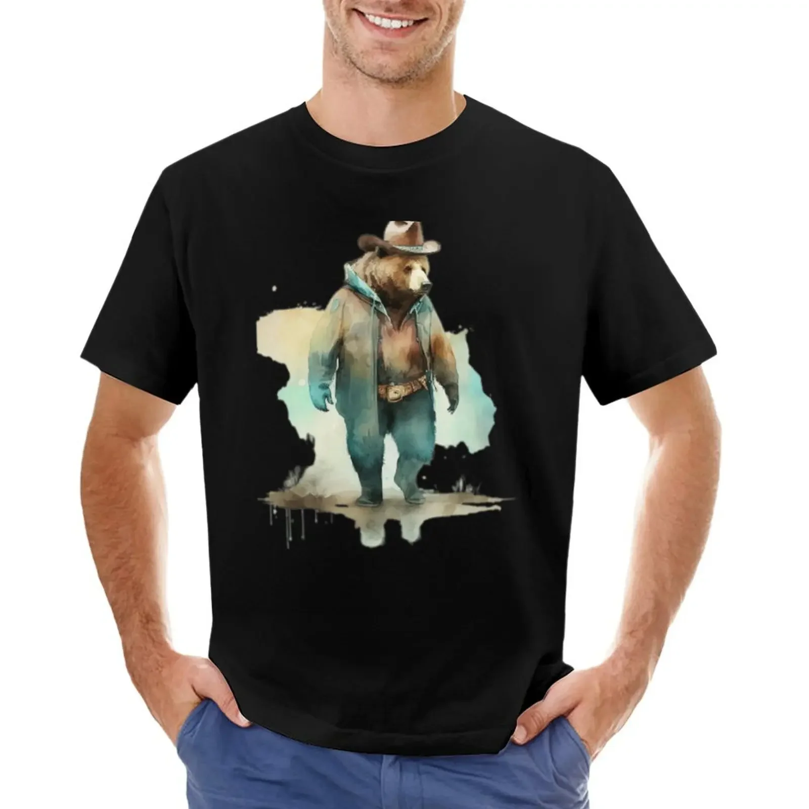 

Cowboy Bear Watercolor T-shirt quick-drying funnys T-shirt men