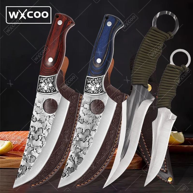 

WXCOO Кухонный нож для резки мяса Ручной кованый нож для обвалки Нержавеющая сталь Ножи для резки крупного рогатого скота Овца Ножи для убоя Нож мясника