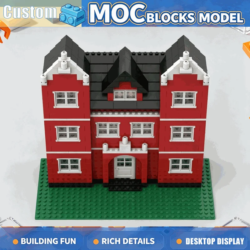 445PCS Red Mansion Building Blocks Modular House Architecture Model DIY Assembly Toy Creative Home Decoration Collection Gifts