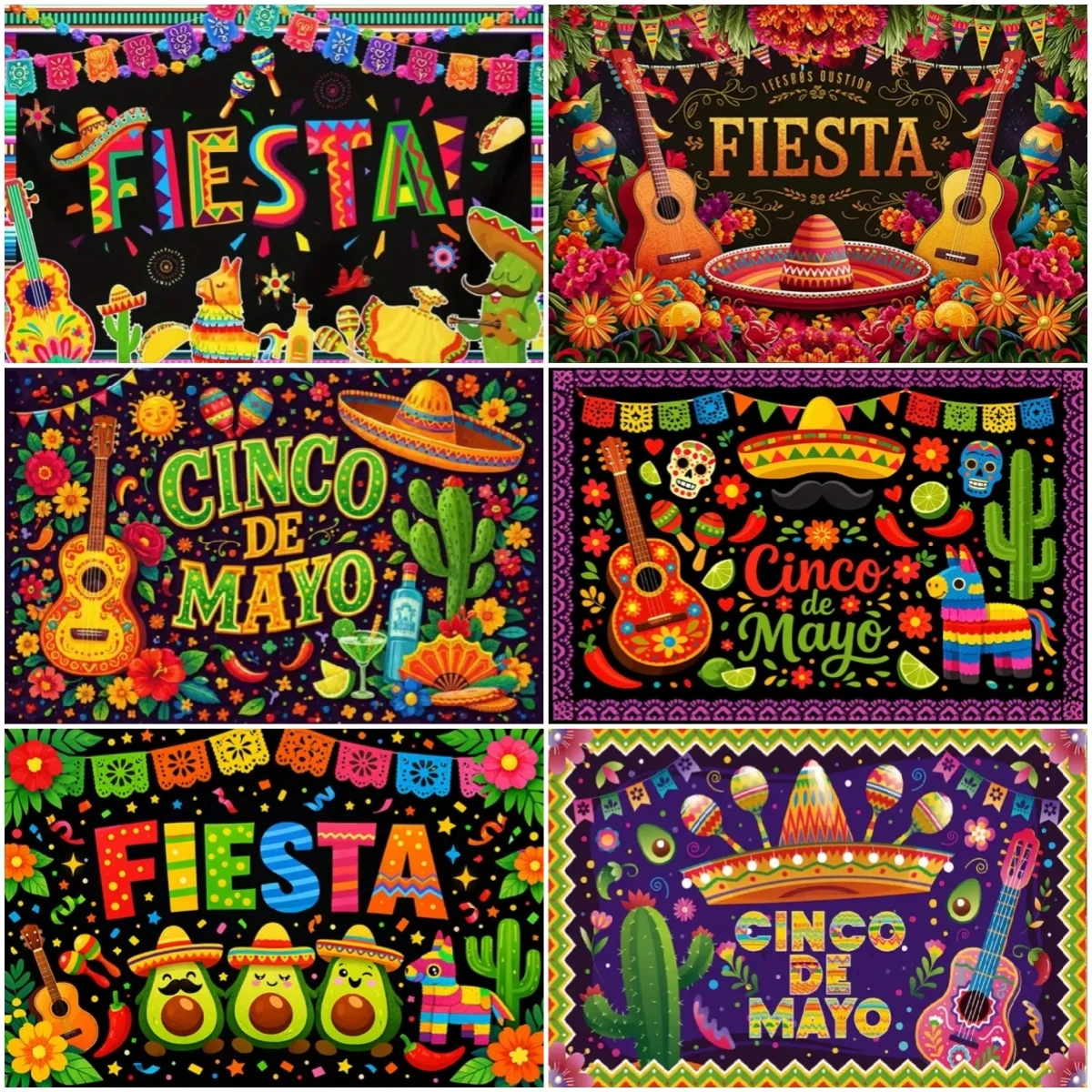 

Mexican Festival Party Decorations May 5th Background Fiesta Carnival Taco Cactus Straw Hat Backdrop Photography Studio Props