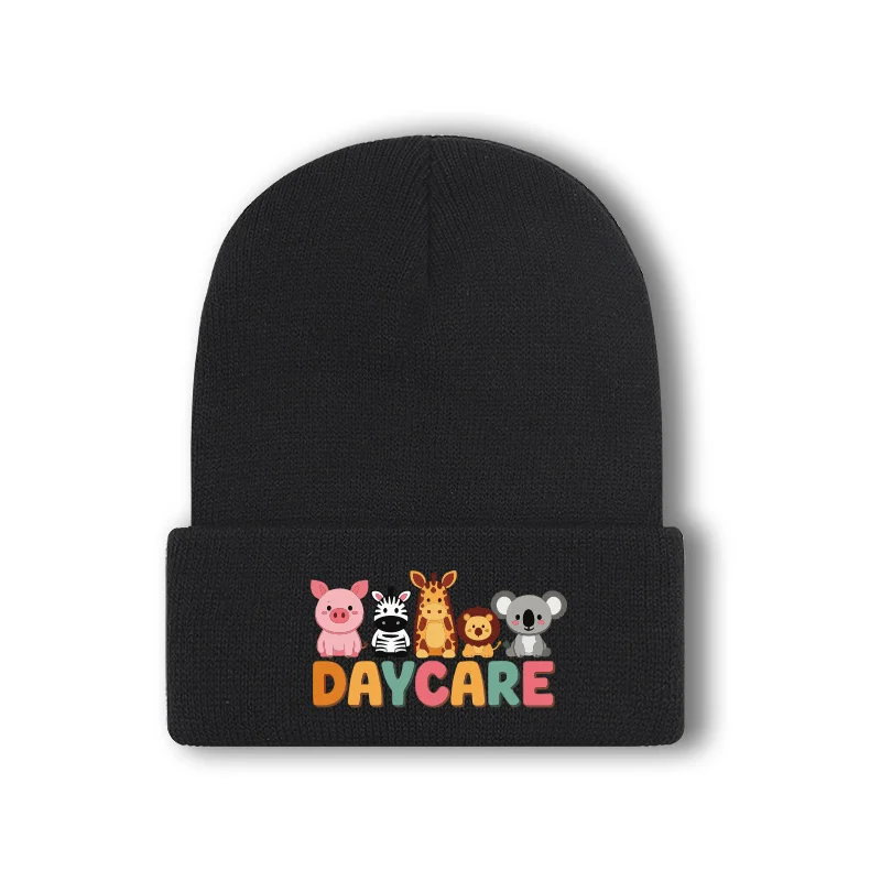 Fun Adorable 1‑3Y Kids Knit Beanie Cartoon Animal DAYCARE Print Soft Cozy For Daily Stroll Park Leisure Time Playdate Gathering