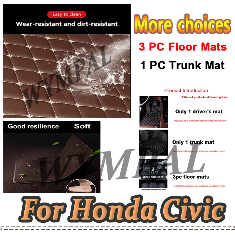 

Роскошные автомобильные коврики для Honda Civic 2016 2017 2018 2019 2020 2021 2022 на заказ, автомобильные подушечки для ног, автомобильные коврики