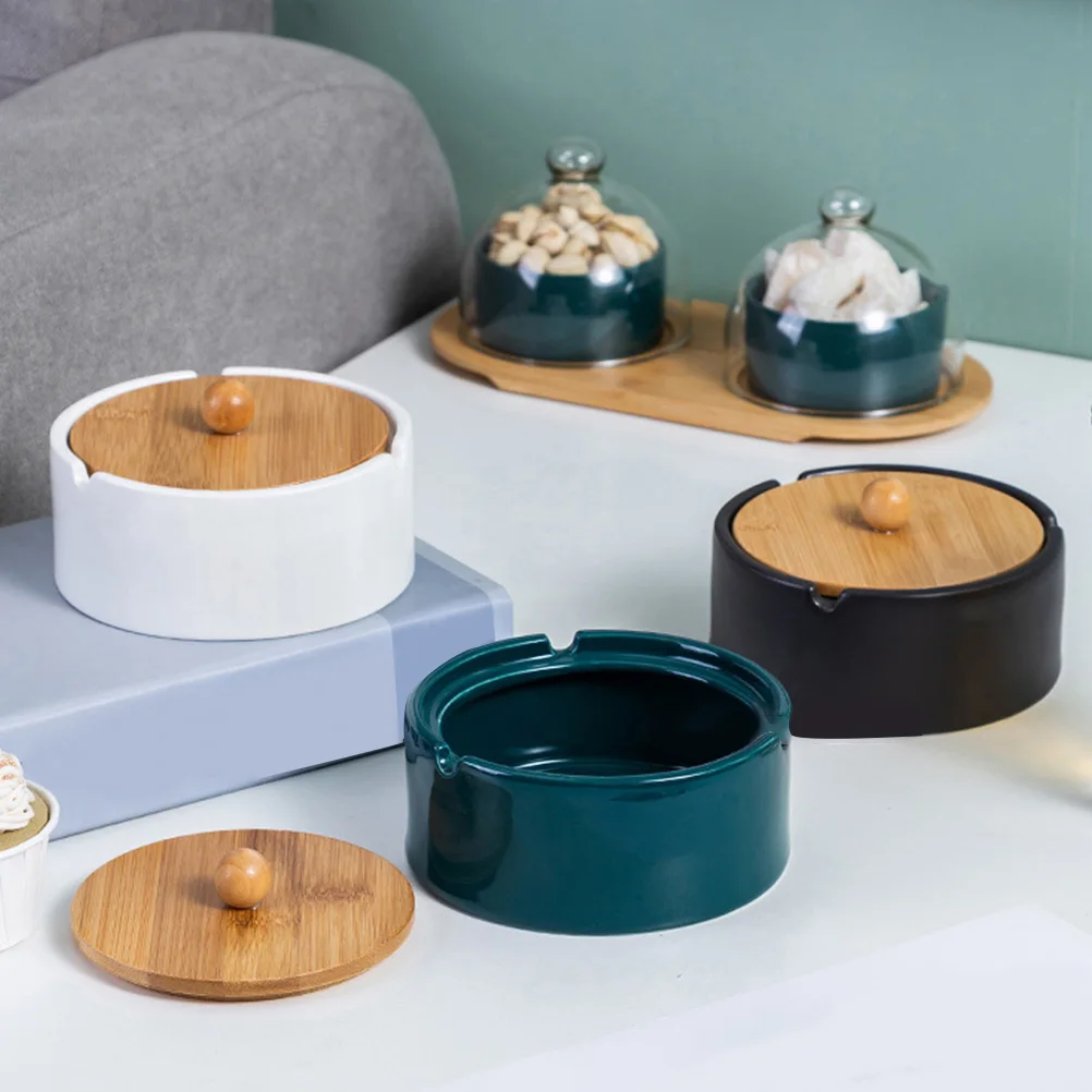 

Windproof Ceramic Ashtray Odorless Fireproof Jar Creative Black Bamboo Design Vintage Home Office Tobacco Accessories
