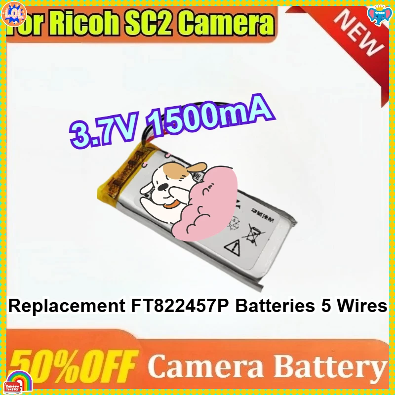 

3,7 В 1500 мАч аккумулятор для камеры Ricoh SC2, литий-полимерный аккумулятор, сменные аккумуляторы FT822457P, 5 проводов