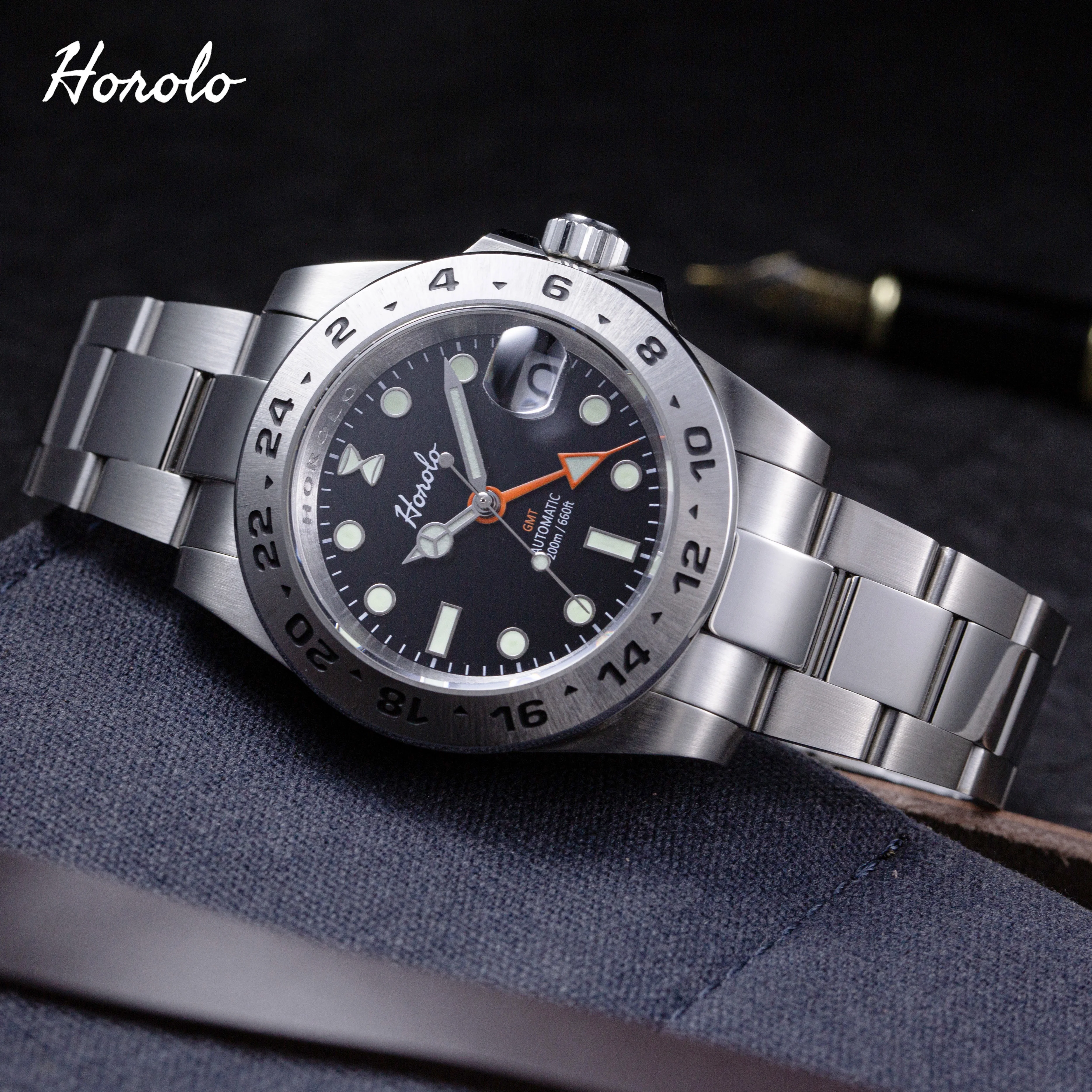 

Horolo NH34 GMT Movement Men' Mechanical Automatic watch Luminous 20ATM Stainless Steel 316L Luxury Black White Dial Watches