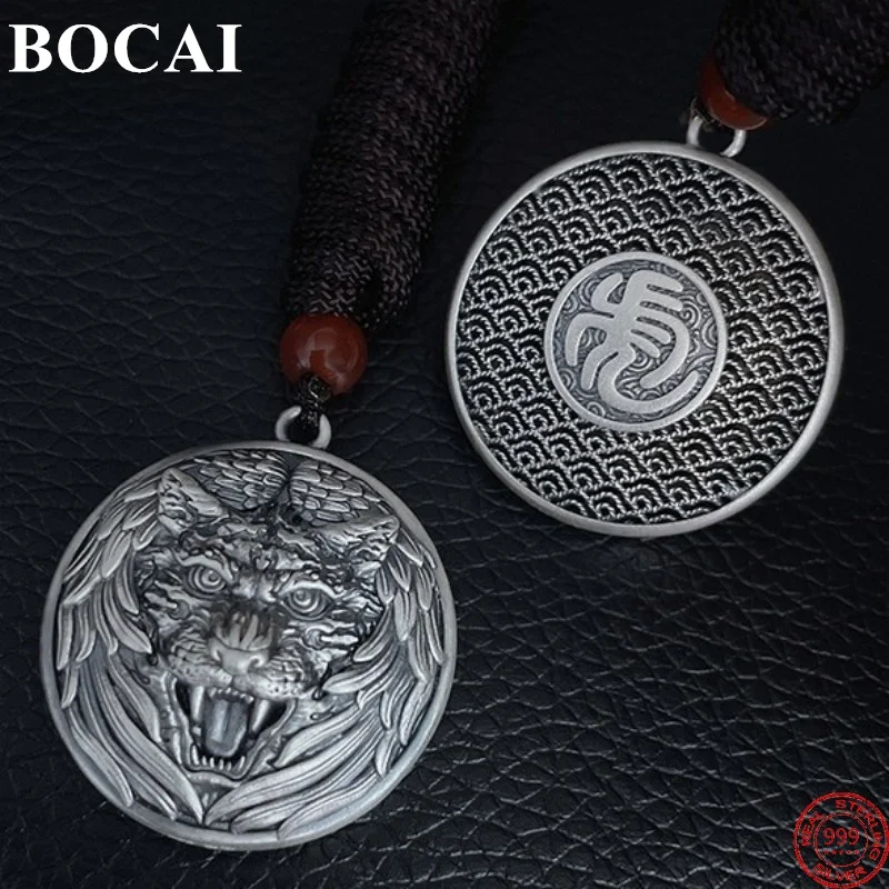 

BOCAI S999 Sterling Silver Pendants for Women Men New Fashion Filigree Chinese Year of Tiger Head Amulet Jewelry Free Shipping