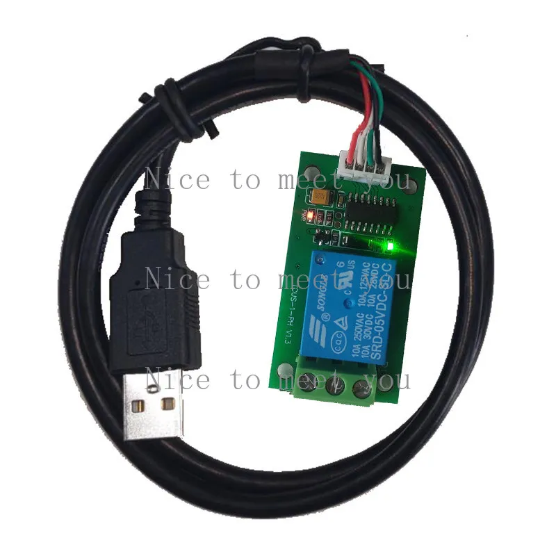 Wired USB serial port controlled relay module, one channel, overcurrent protection / command controlled switch / smart home