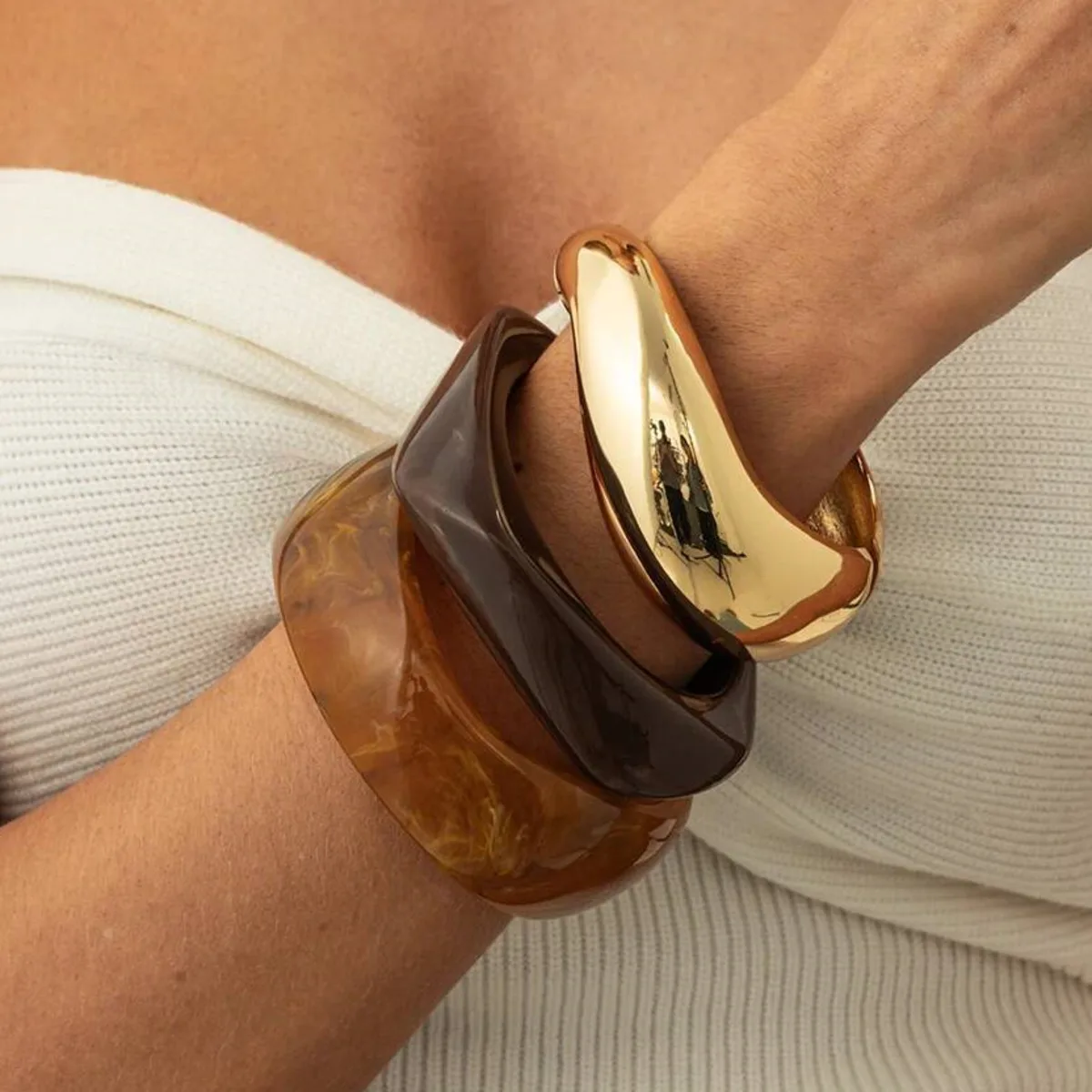 

KunJoe Vintage Stackable Metal Resin Acrylic Bracelets for Women Luxury Irregular Chunky Wide Cuff Bangle Bracelet Jewelry Gifts