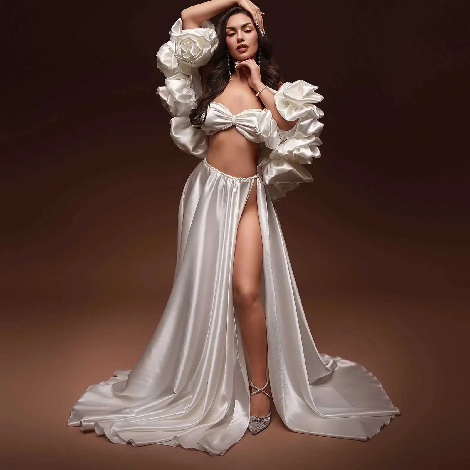 Cswdocy Silk Satin Bridal Robe Women Nightgowns Sexy Wedding Pajamas Side Split Floor Length Customized Bridal Boudoir Robes2027