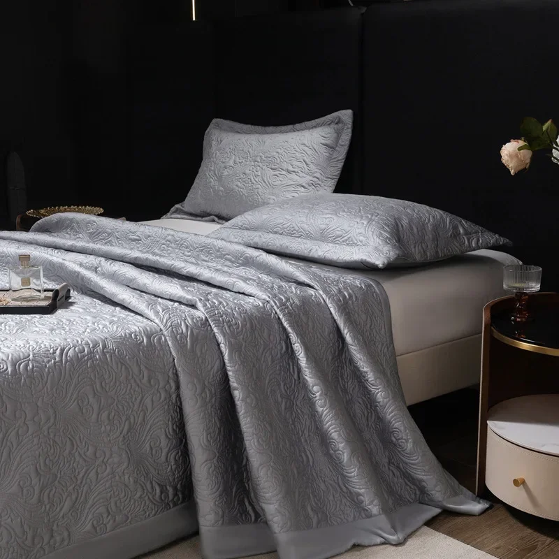 3PCS Solid Color Luxury Quilt Set - Silky Soft Breathable Lightweight Coverlet, Minimalist High-End Bedspread Blanket 5