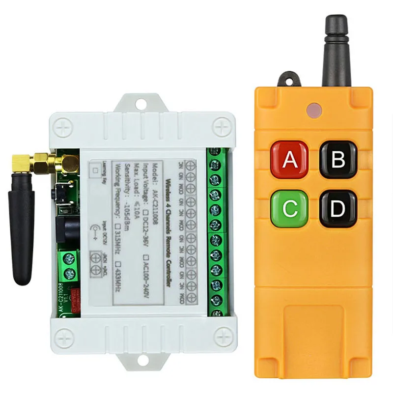 433MHz AC 110V 220V 4CH rf Remote Control Switch Wireless Relay Receiver Controller usb Rechargeable for Garage\ Door\LED\Bulb