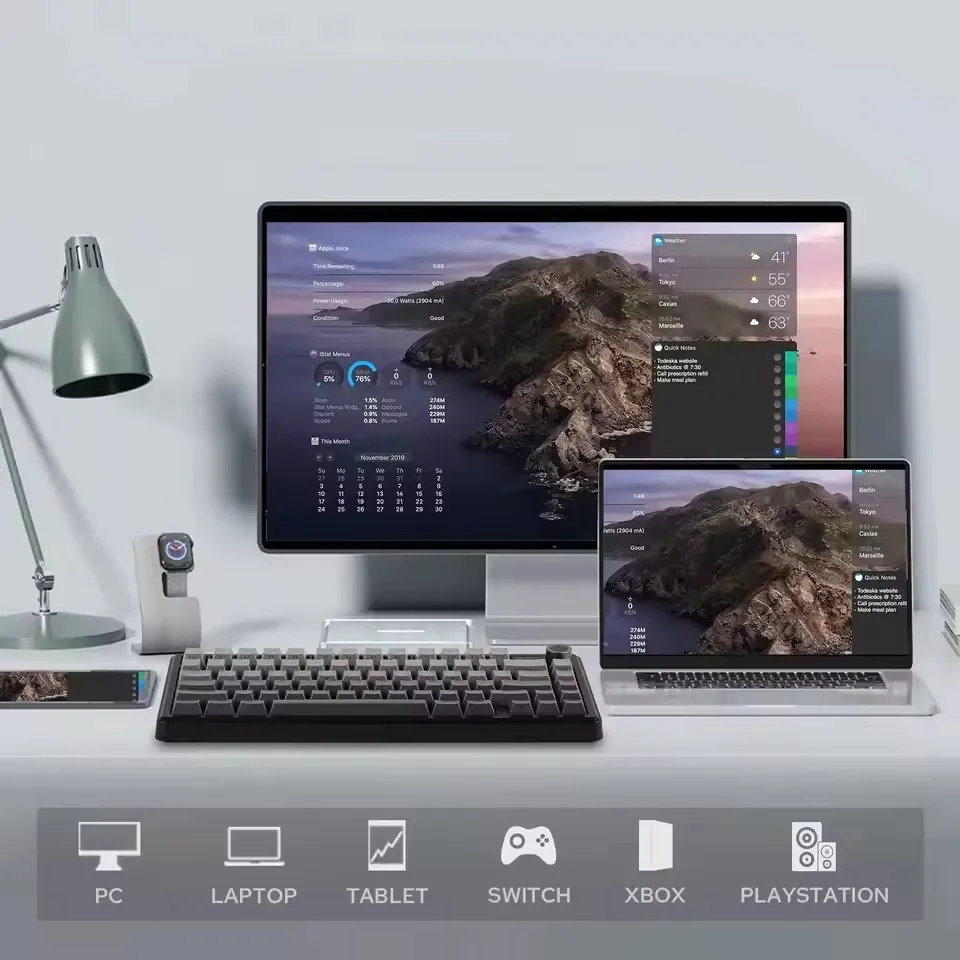 AULA F75 MAX 게이밍 기계식 키보드 75% 유선/블루투스/2.4G 핫스왑 RGB e스포츠 키보드 TFT 스크린 포함 PC/Mac용 ﻿