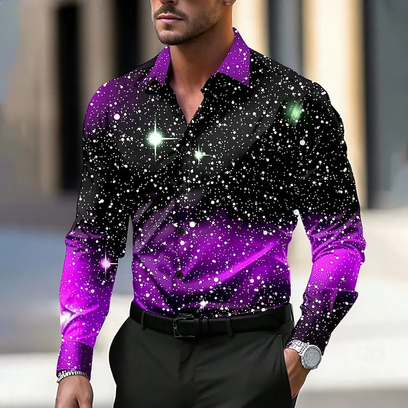 Starlight Dot Christmas Style Men's Shirt 2024 Hot Sale 3D Classic Fashion Manufacturer Direct Sales Daily Street Top Long Sleev