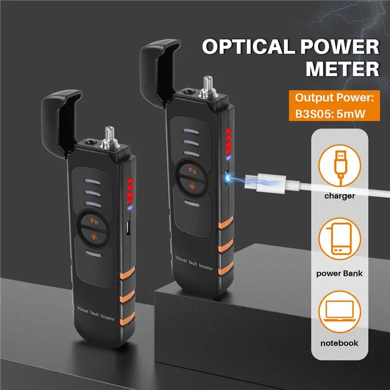 [NEWA08R】 Fiber Optic Tester Pen Type Red Light Visual Fault Locator Rechargeable Optical Cable Test Optical Power Meter 10Mw