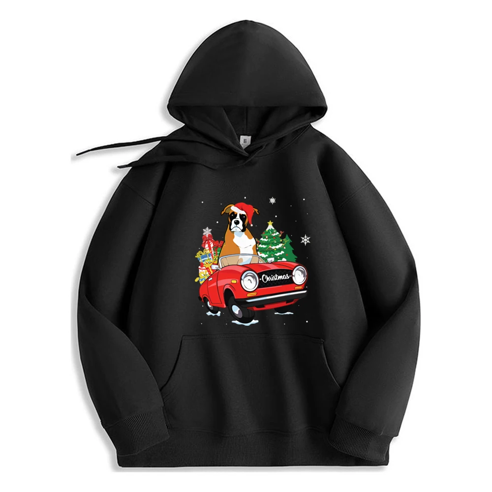 

Cute Dog Santa Hat Red Car Christmas Hoodie Luxury Designer Printed Long Sleeve Casual Mens Sweatshirt