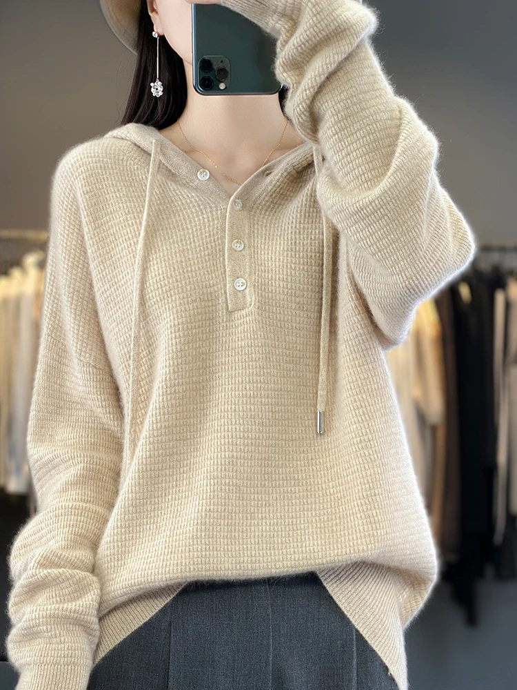 Large size Women\'s Hoodies Sweater 100% Australia Wool Pullovers Knitwear Long Sleeve Tops Jumper Casual comfort Fashion Trends