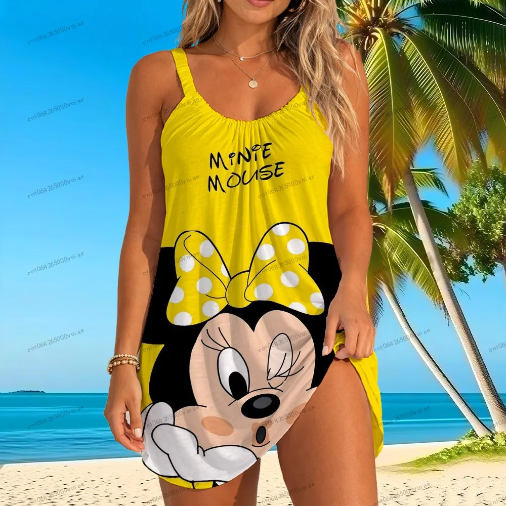 

Новые платья 2026: Женская пляжная одежда Disney Minnie Mouse, модные вечерние платья-слинг для женщин, высокое качество