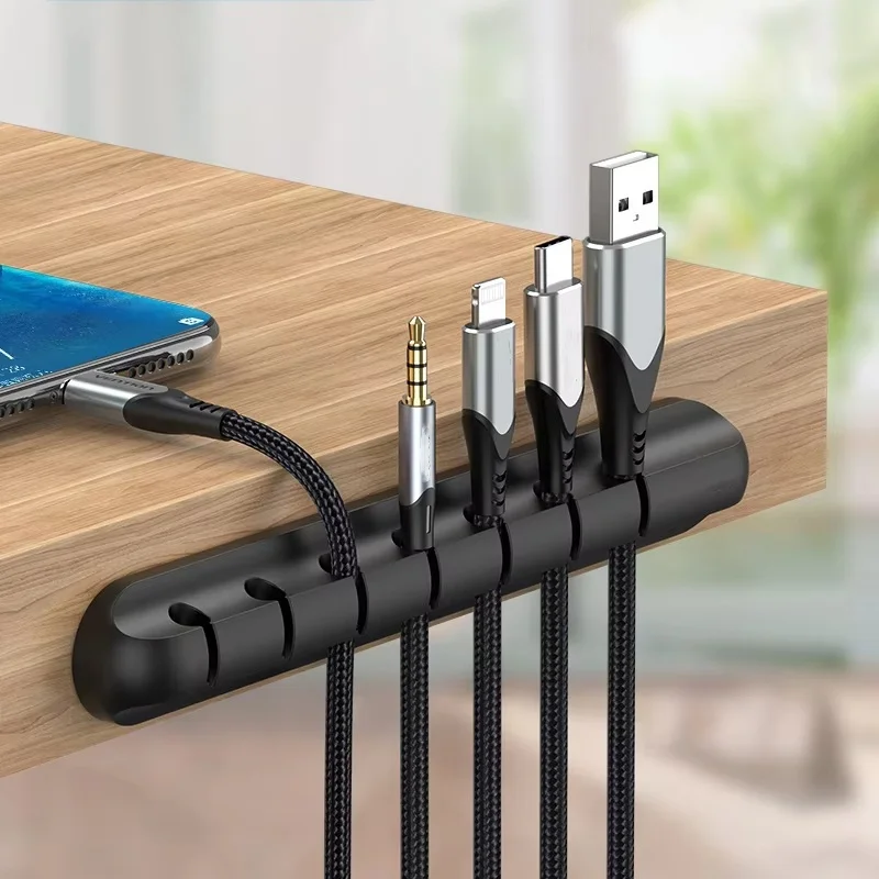 USB-Kabelhalter-Clips, Kabel-Organizer aus Silikon, Schreibtisch-Kabelaufwickler, Desktop-Ordnungssystem, selbstklebende Kabelclips