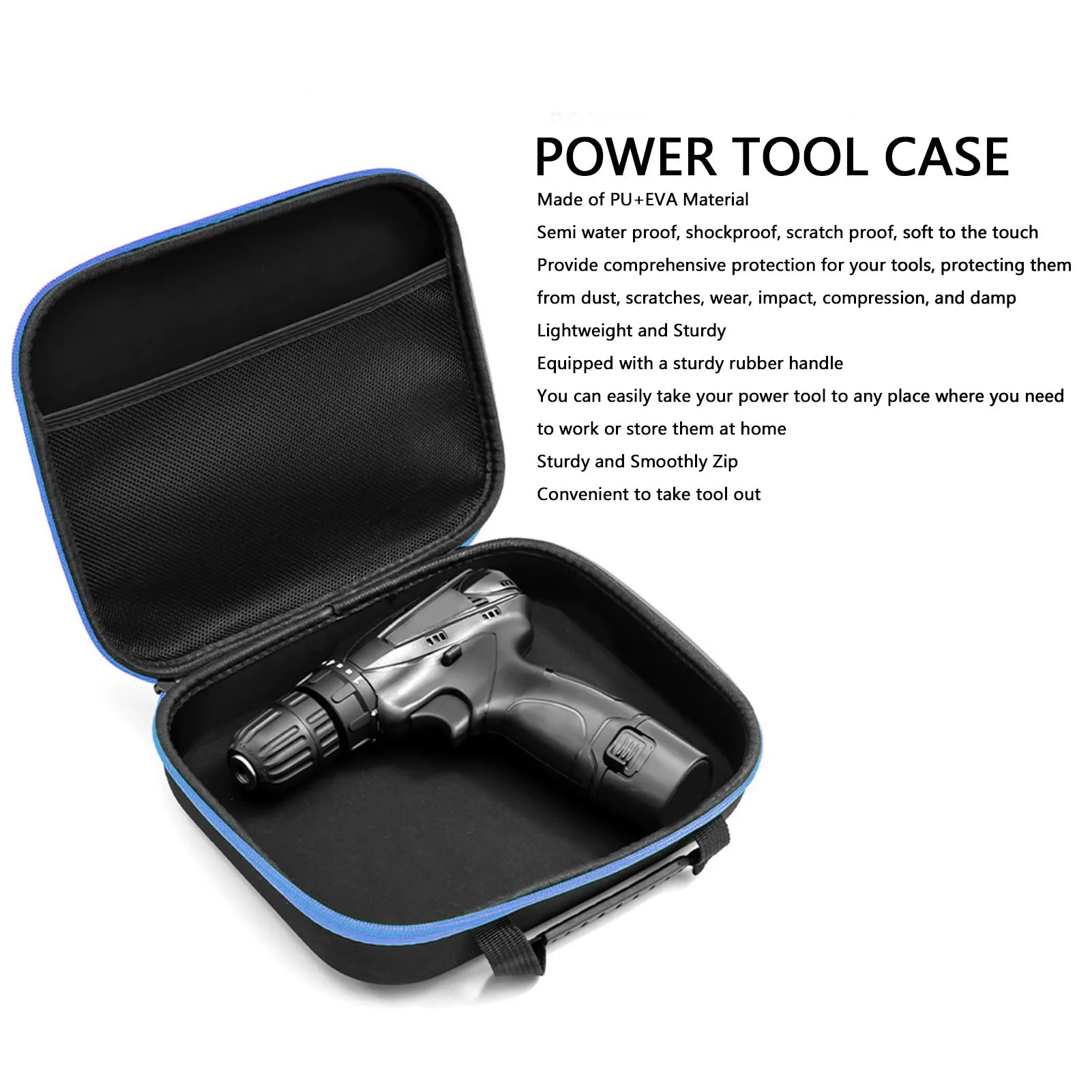 Portable Tool Case Hard EVA Tool Case Portable Tool Carrying Storage Bag for Cordless Drill Electric Scissors Light Blue Strip