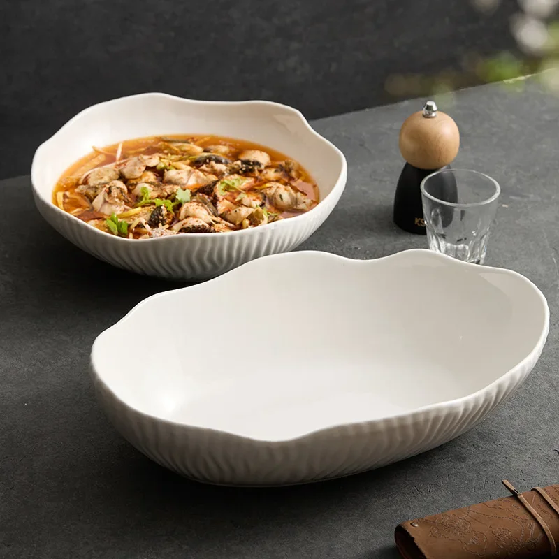 ceramic artistic conception dishes, salmon sashimi hot pot special plate, seafood posture maker commercial hotel dry ice plate