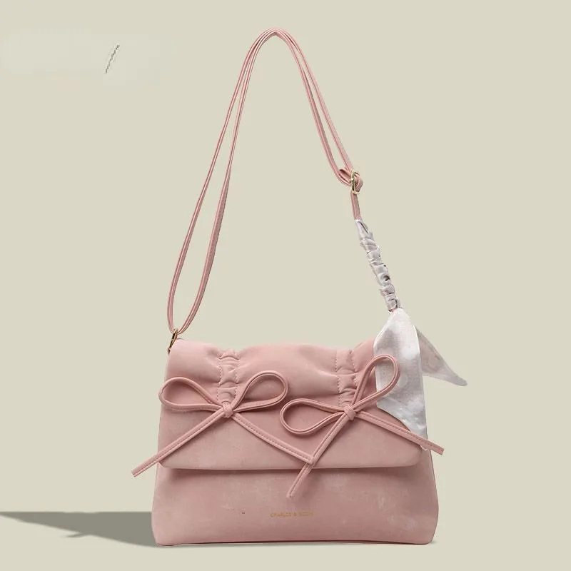 Single Shoulder Underarm Bag Women New Versatile Bow Large Capacity Wrinkle Crossbody Bag Commuter Premium Solid Color Tote Bags