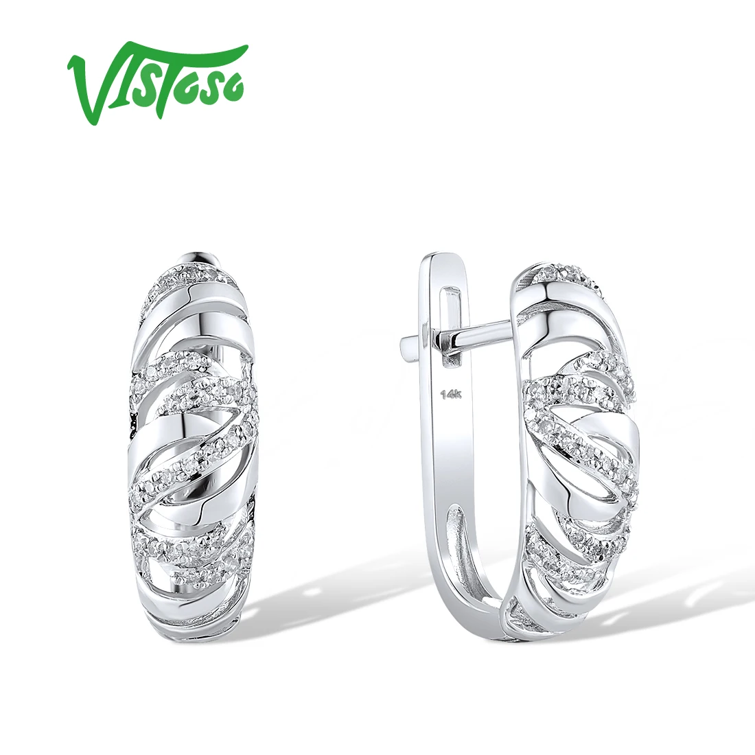 VISTOSO Real 14K 585 White Gold Earrings For Women Sparkling Diamonds Wedding Engagement Glamorous Party Gifts Fine Jewelry