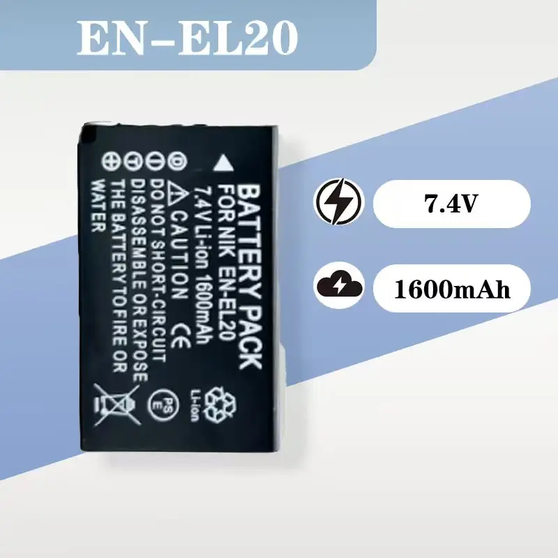 

Replacement EN-EL20 Battery 7.4V 1600mAh - Suitable for Nikon 1 J1, J2, J3, S1 and Coolpix A Digital Cameras