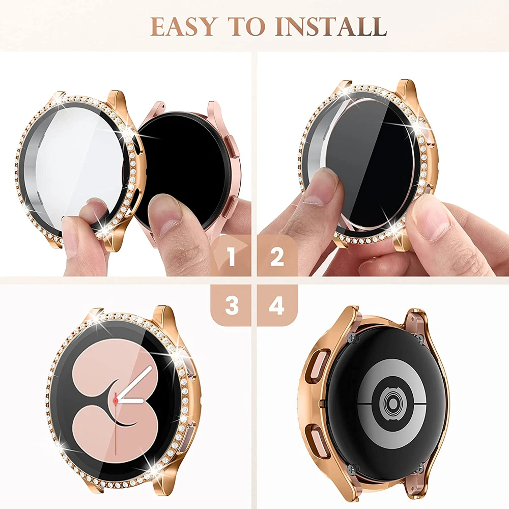 2pcs for samsung galaxy watch 7 6 5 4 44mm 40mm band + Tempered glass screen protector case galaxy watch 7 bling strap Bumper
