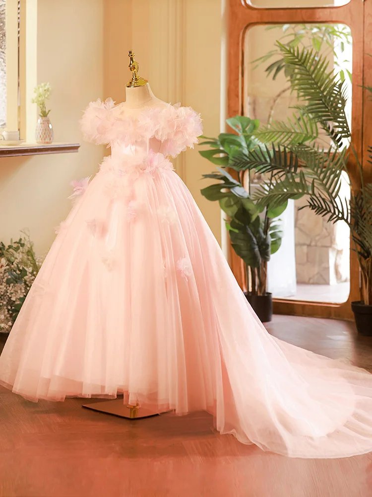 

Ball Gown Baby Flower Girl Dresses Floral Court Train Children Princess Prom Party Gowns Formal