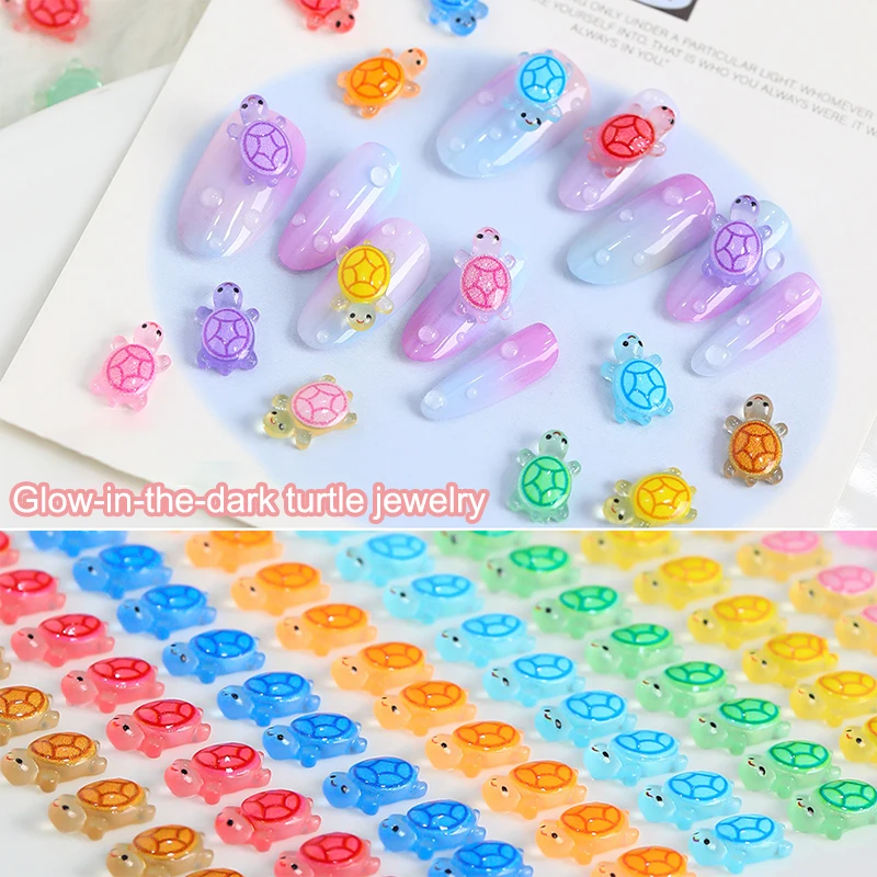 10pcs Resin Cute Luminous Colorful Hand-Painted Mini Turtle Flat Back Figurines Nail Art Diy Scrapbooks Accessories Crafts