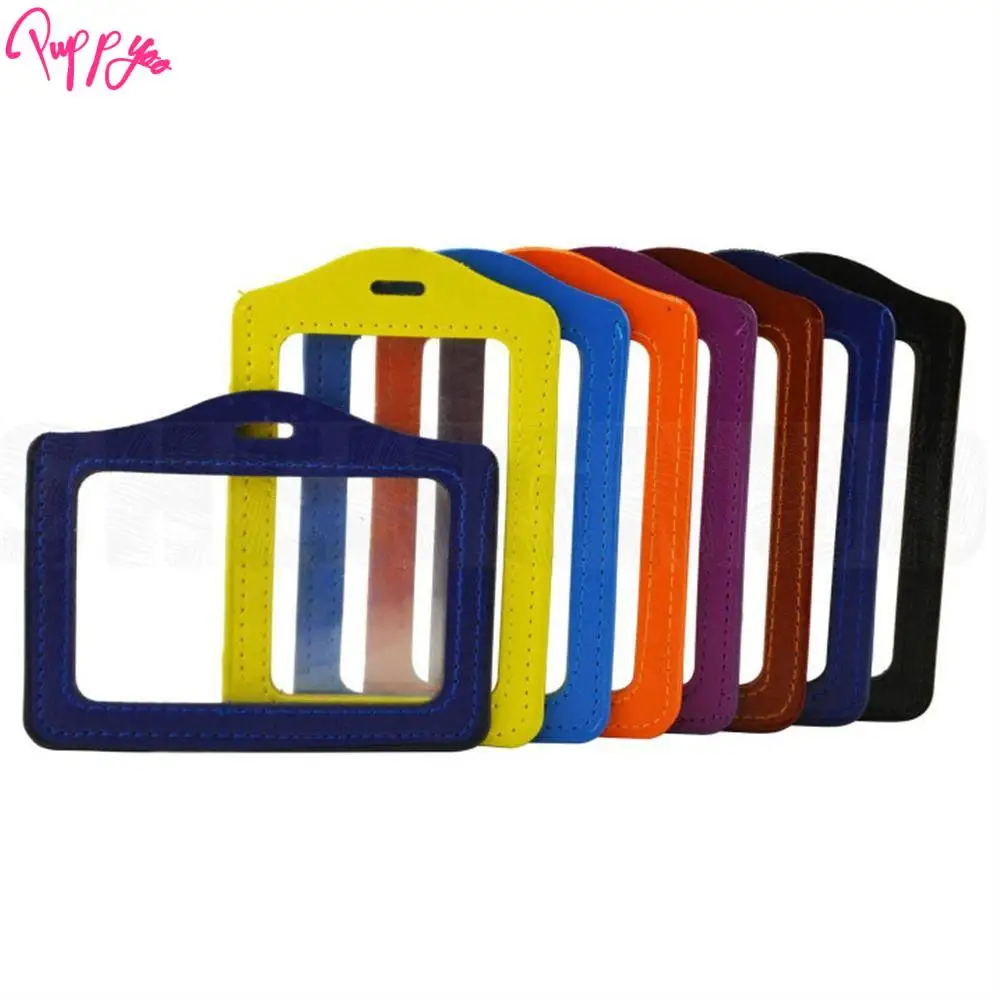 PU Leather ID Badge Case Double-Sided Work Identity Business Card Holder Transparent Colorful Name Card Cover Credit Card