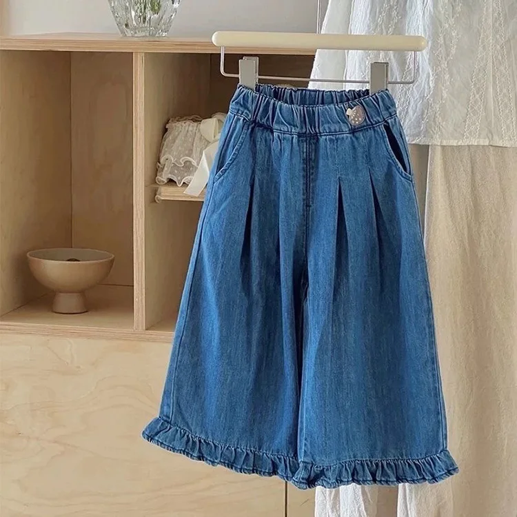 

Children's clothing thin children's jeans 2025 summer new girls Korean version lace foreign style loose wide-leg pants