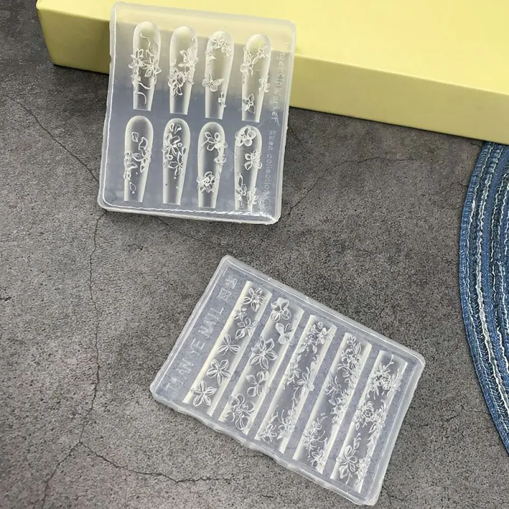 Nail Art Mold French Vine Pattern 3D Silicone Embossing Stencil Flexible Manicure DIY Tool Decorative Craft Accessory