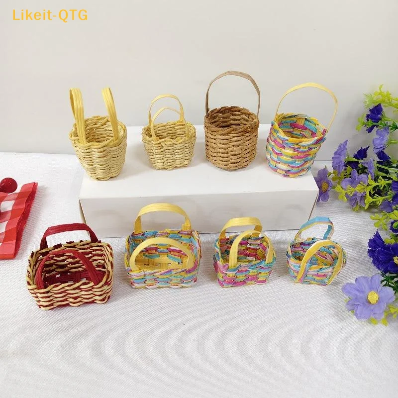 NEW 1Pcs Storage Basket Scene Props Dollhouse Mini Woven Flower Basket Carrying Basket Miniature Model Daily Necessities Decor
