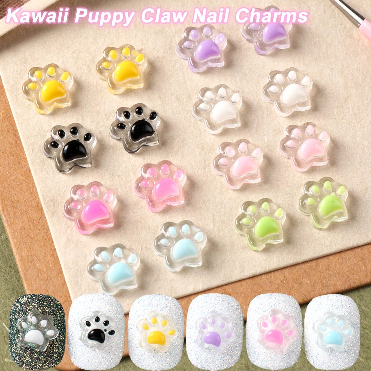 100 stücke 3D Nette Cartoon Katze Pfote Nagel Charms Kawaii Katze Pfote Nail art Dekorationen Studs Teile Schmuck maniküre Nagel Zubehör